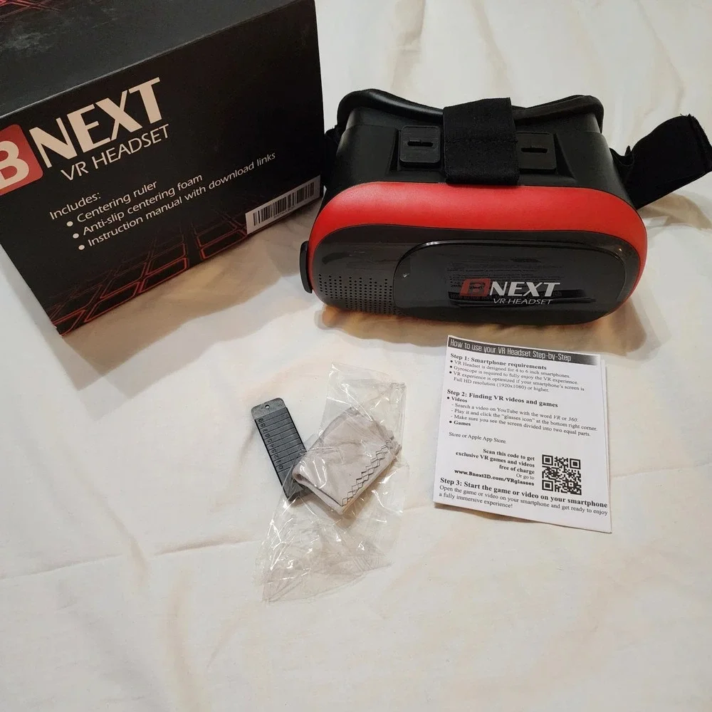 BNEXT VR Headset - Universal Virtual Reality Goggles - iPhone & Android Red EUC‎